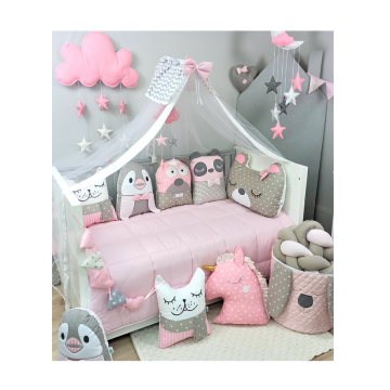 Baby Star Σετ προίκας κρεβατιού Tiny Friends Ροζ 3τμχ